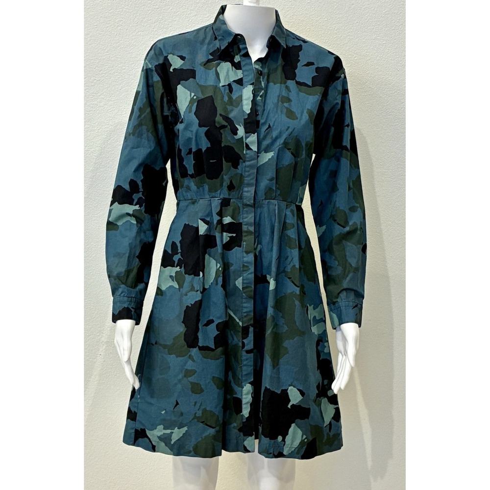Vintage Y2k Gap Button Front Shirt Dress Size 0 Blue Camo Utility Grunge Pockets